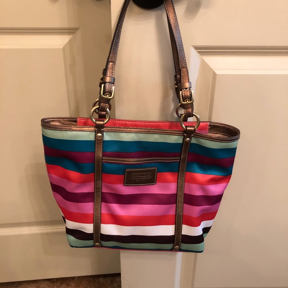 Coach striped bag w/ matching watch